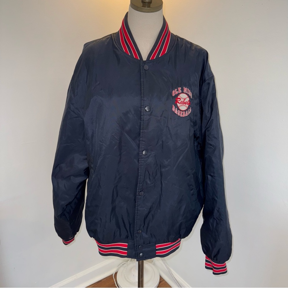 Holloway Vintage Men’s XL Ole Miss Rebels Baseball Bomber Jacket Blue Red